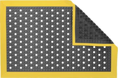 ESD Anti-Fatigue Floor Mat with Holes & 5 cm Yellow Bevel | Nitrile Smooth Conductive ESD | Black | 50 x 320 cm | Grounding Cord + Snap (15')
